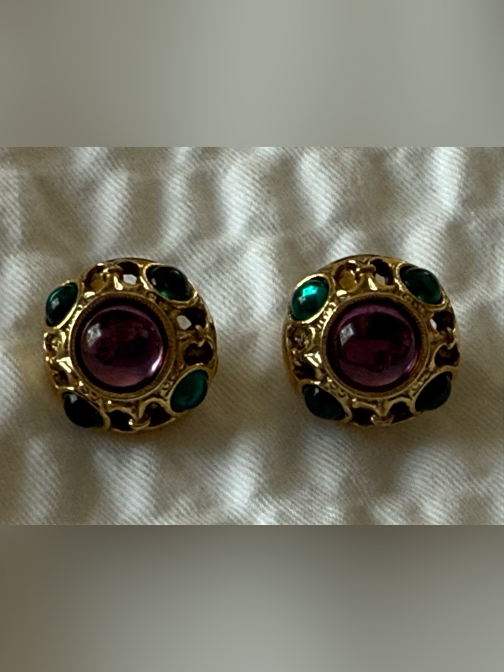 Vintage Gripoix Style Cabochon Dome Earrings